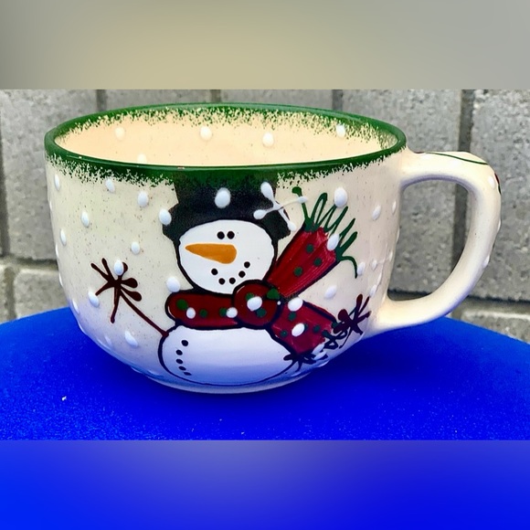 1998 Vintage Expressly Yours Green Sponge Trim Snowman Plate & Mug Set - Picture 6 of 12